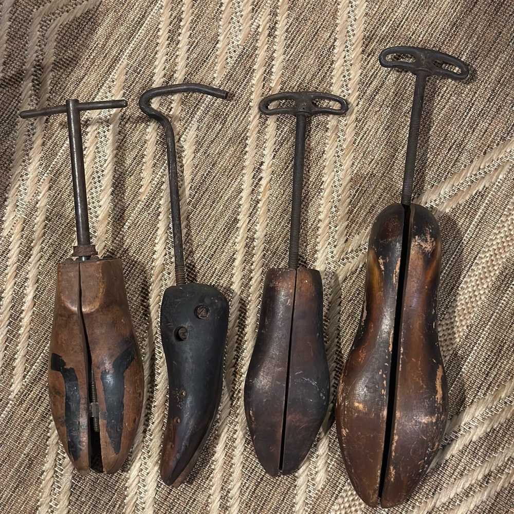 Antique vintage wooden shoe stretchers wooden iron hanging farmhouse decor